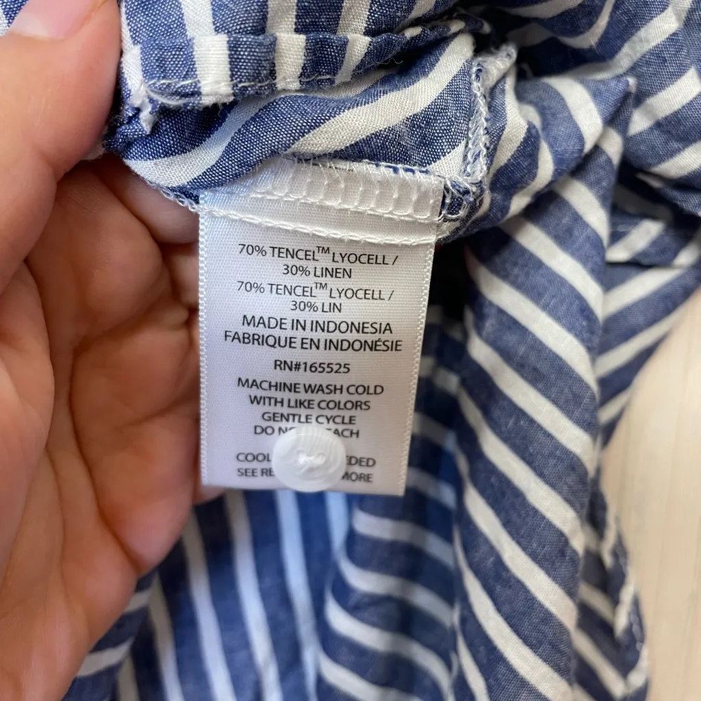 Lola River XS Linen Blend Striped Tunic Top Blue White Flowy Summer Coastal Chic - Image 6