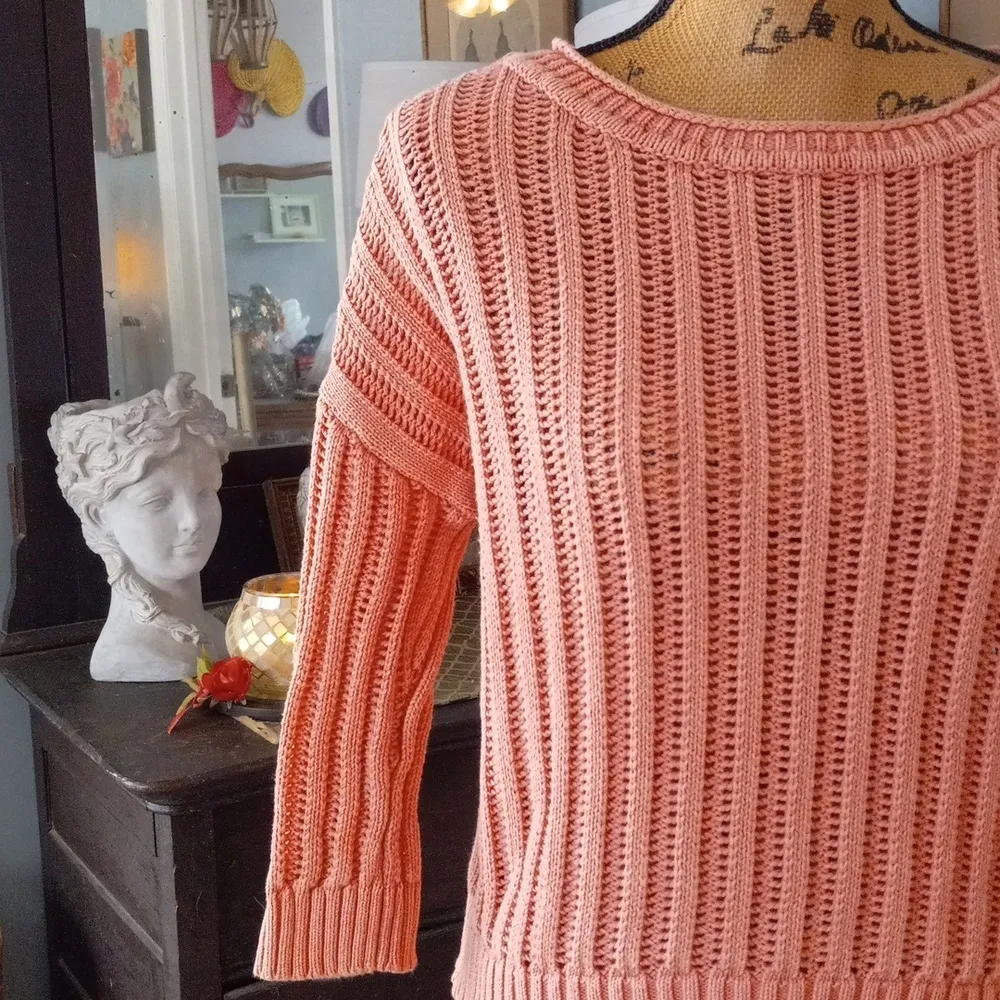 Tribal Open Rib Scoop Neck Sweater in Pink Tulip Size XS - Image 3