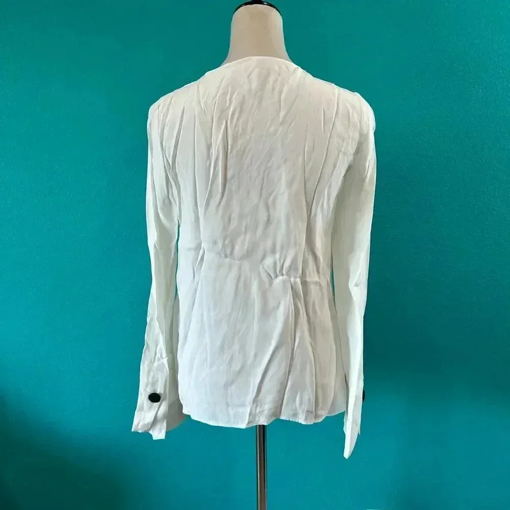 Zara TRF Collection White Button Front Crossover Long Sleeve Blouse Top Size S - Image 3