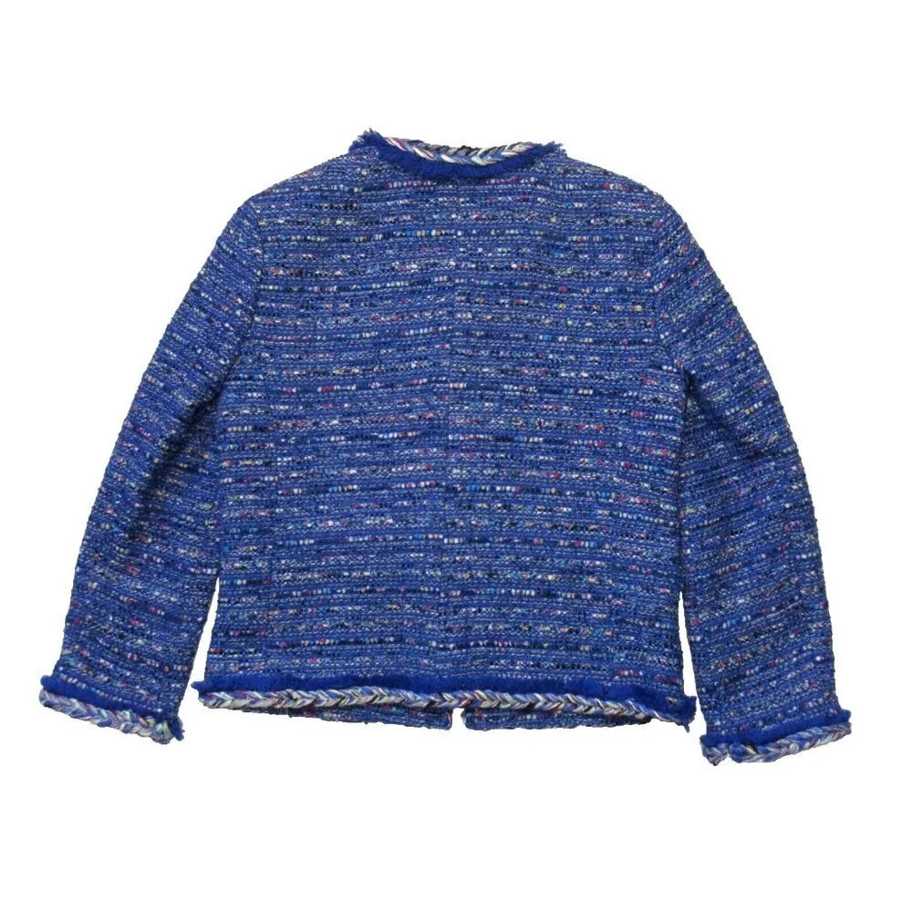 NWT J.Crew Lady Jacket in Cobalt Rainbow Tweed Braided Trim Fringe 2P $248 - Image 6