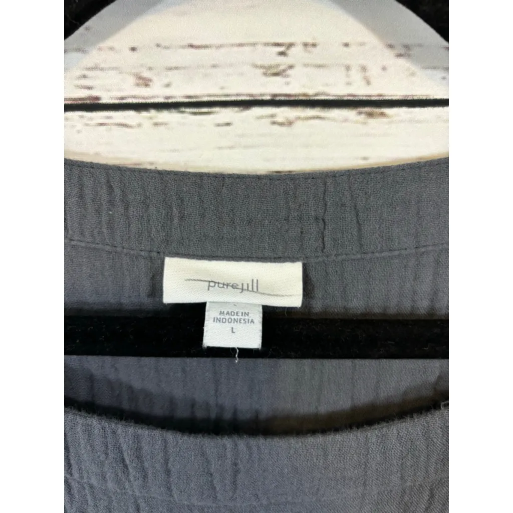 Women's Pure Jill Charcoal Crinkle Knit Dress L - Image 3