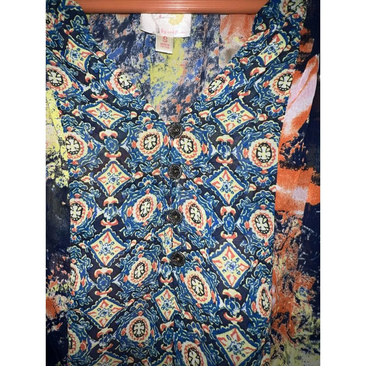 Fig & Flower Anthropologie S Sheer Floral Boho Peasant Blouse Top Tunic - Image 4