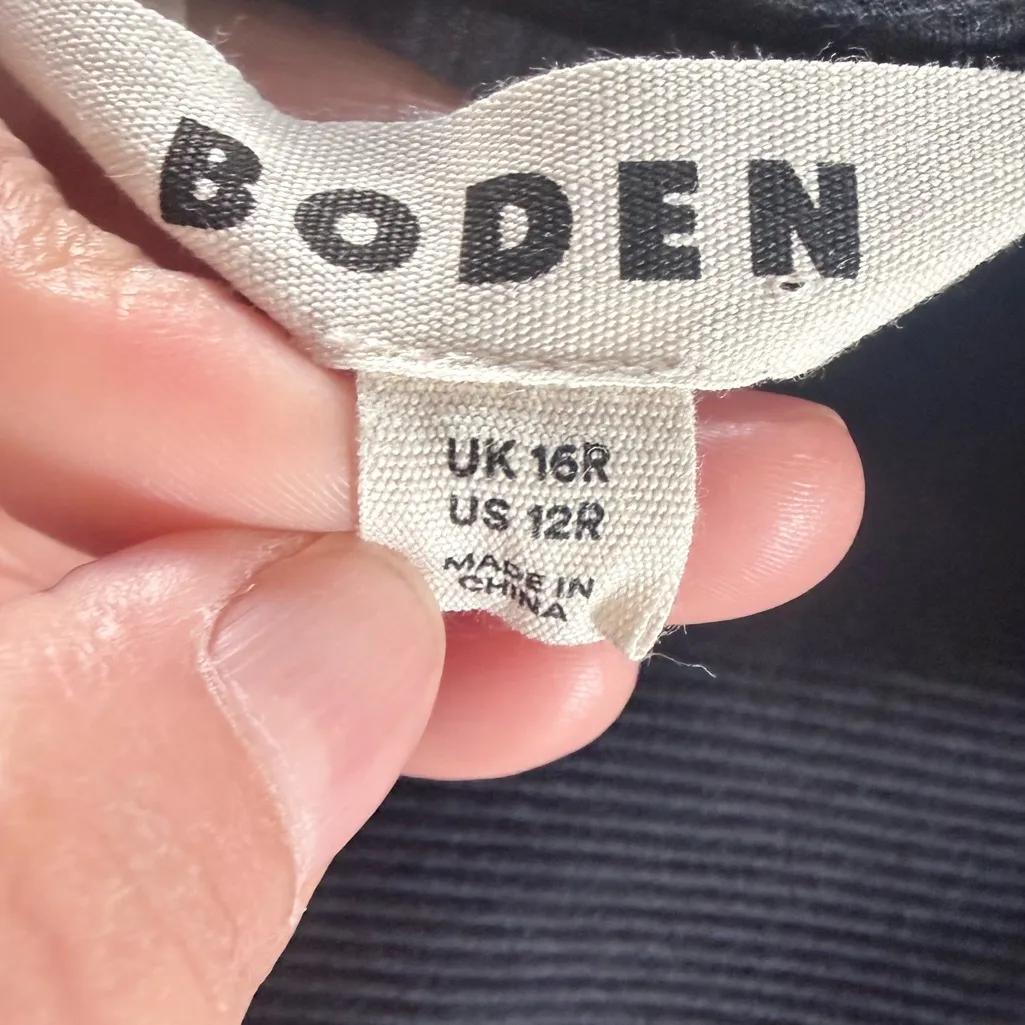 Boden Black Long Sleeve Dress 12R Ribbed Knee Length Cotton Blend with Pockets Size 12 - Image 7