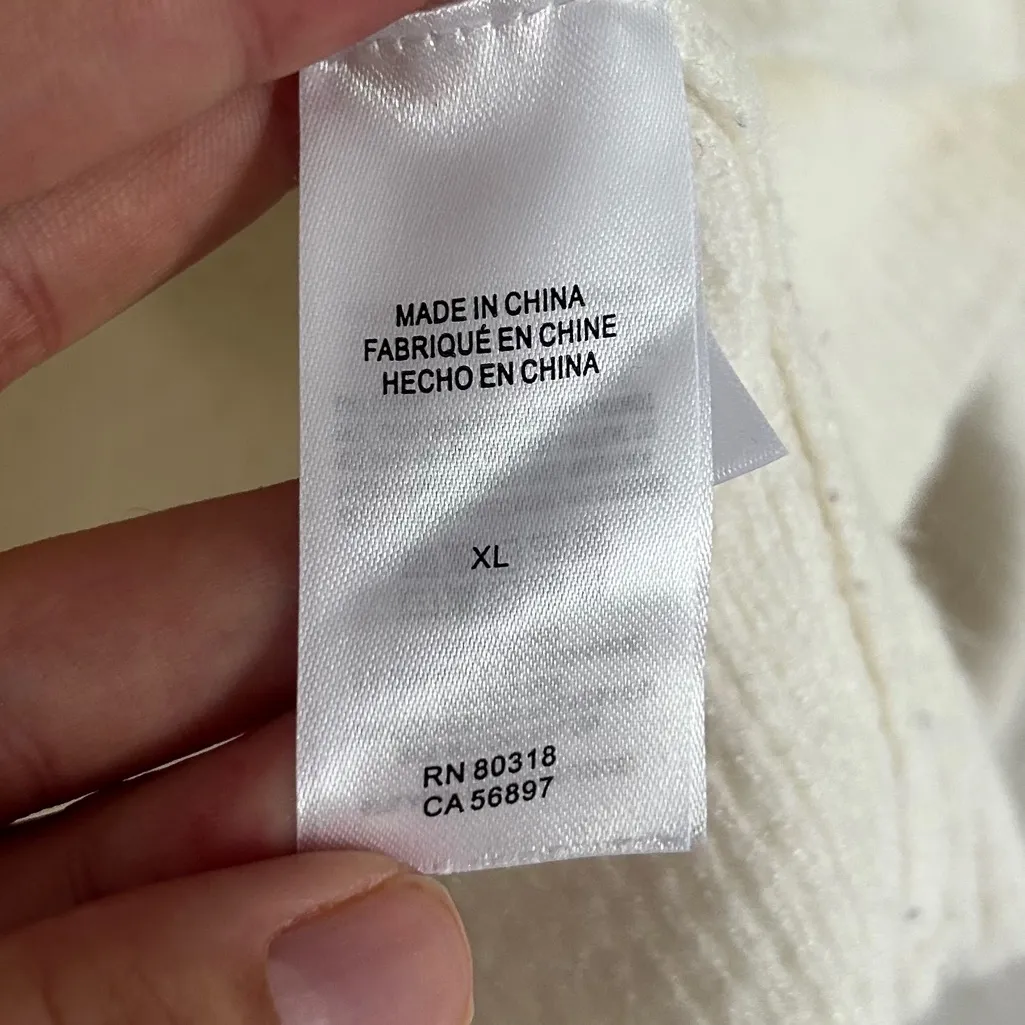 Lucky Brand Cream Knit Hooded Sweater Cropped Casual Neutral Comfy XL - Image 2