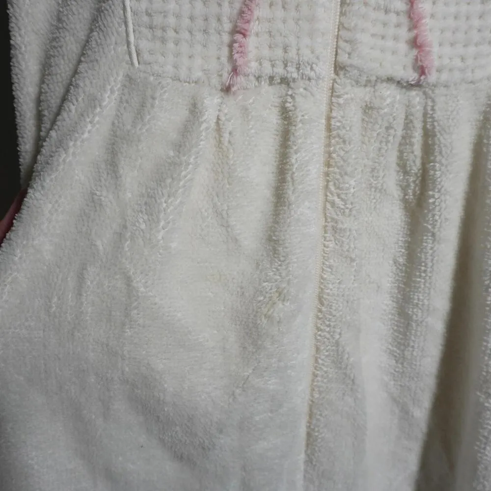 Vintage National Chenille Robe Womens M White Sleepwear Flowers Cotton Blend Zip Size M - Image 3