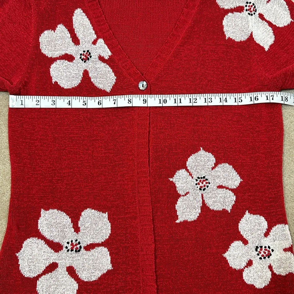Portraits Northern Isles Red White Flower Knit Cardigan 3/4 Sleeve Women Medium - Image 6