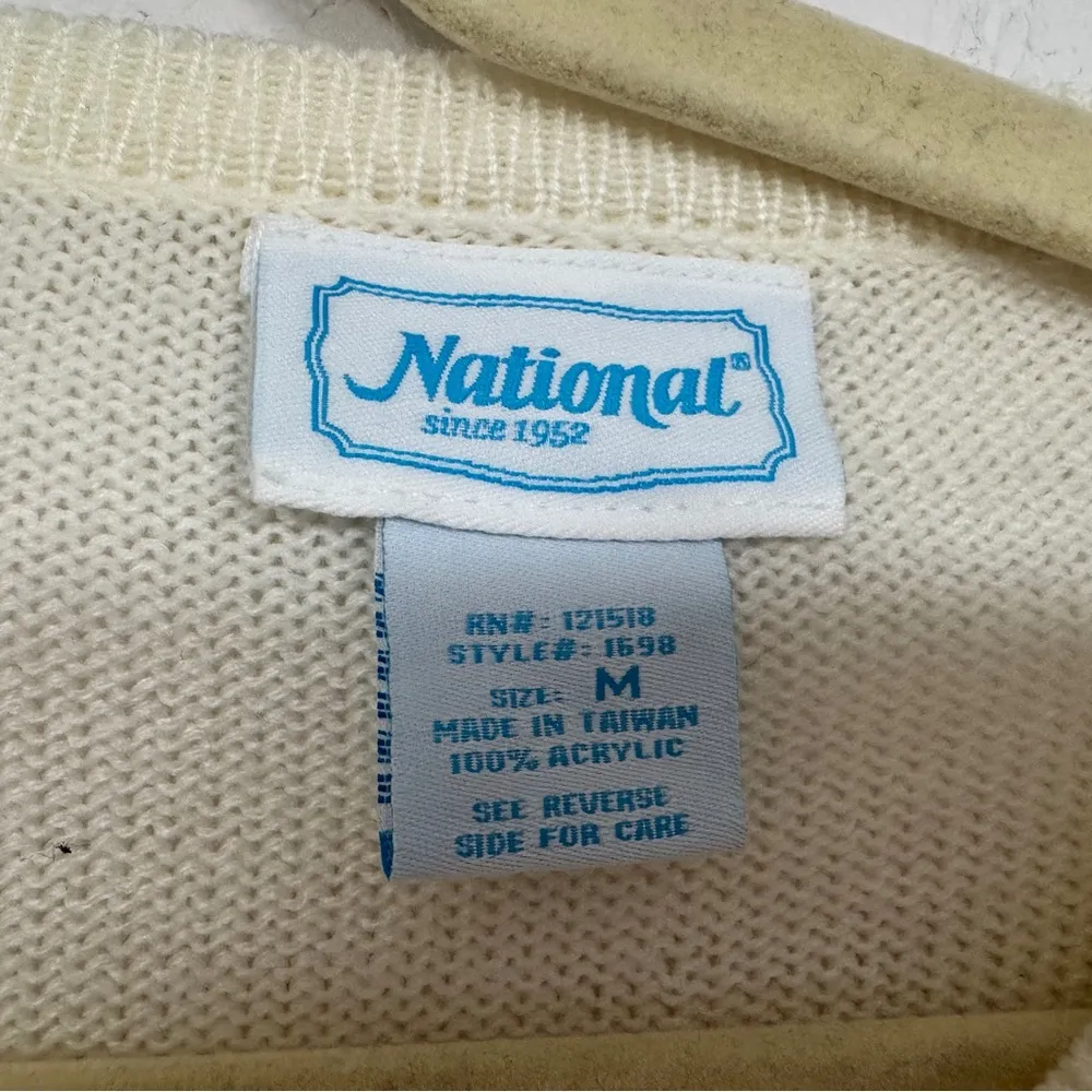 Vintage Cream Crochet Cardigan Sweater Womens M Light Academia Preppy Classic Size M - Image 3