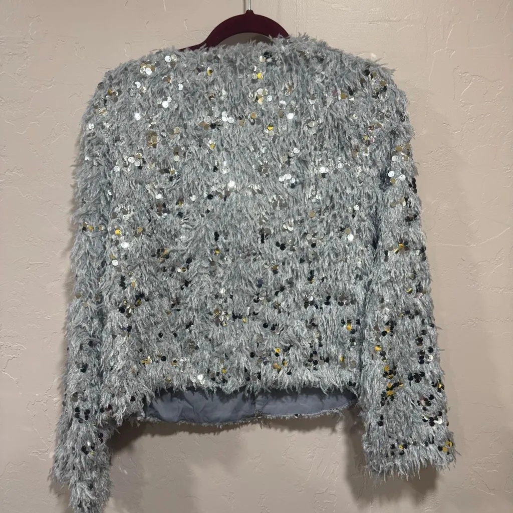 New Evita Glitter Feather Cardi Silver Size L - Image 7