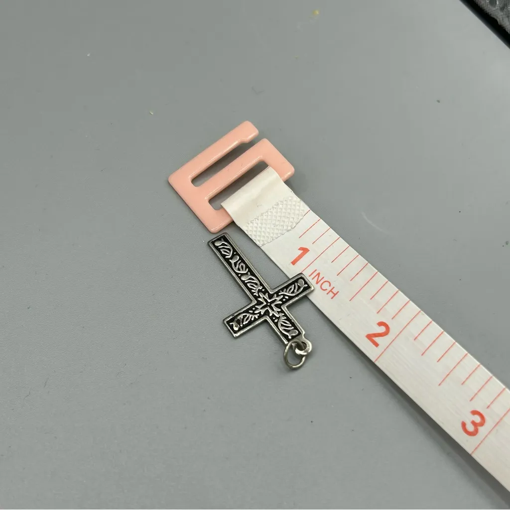 Silver Tone Cross Pendant Textured Metal - Image 3