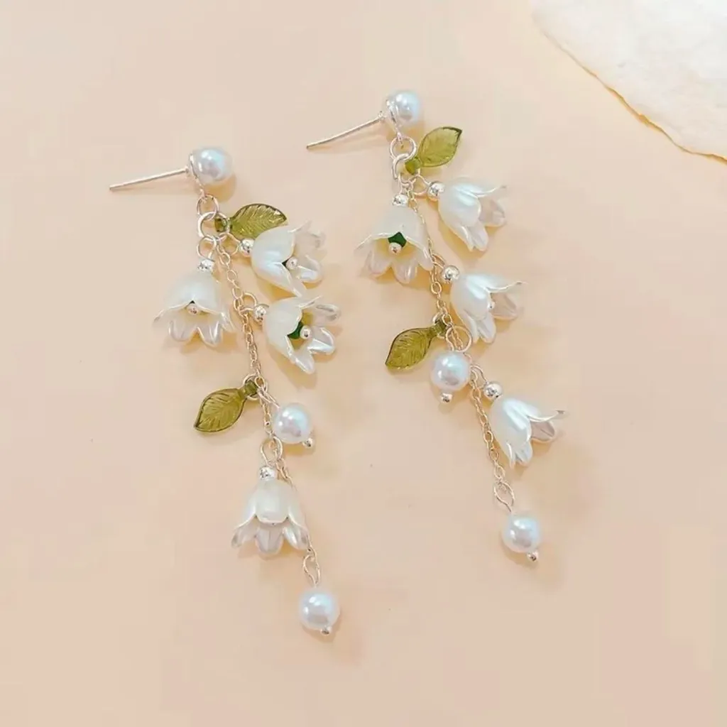 Exquisite Lily Of Valley Design Earrings Elegant Style Resin‎ Silver Plated Gold - Image 6