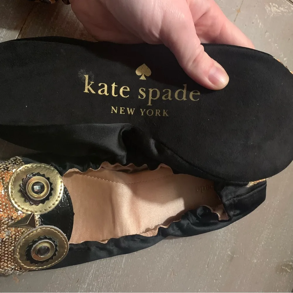 Kate Spade Black & Gold Owl Flats 9 - Image 6
