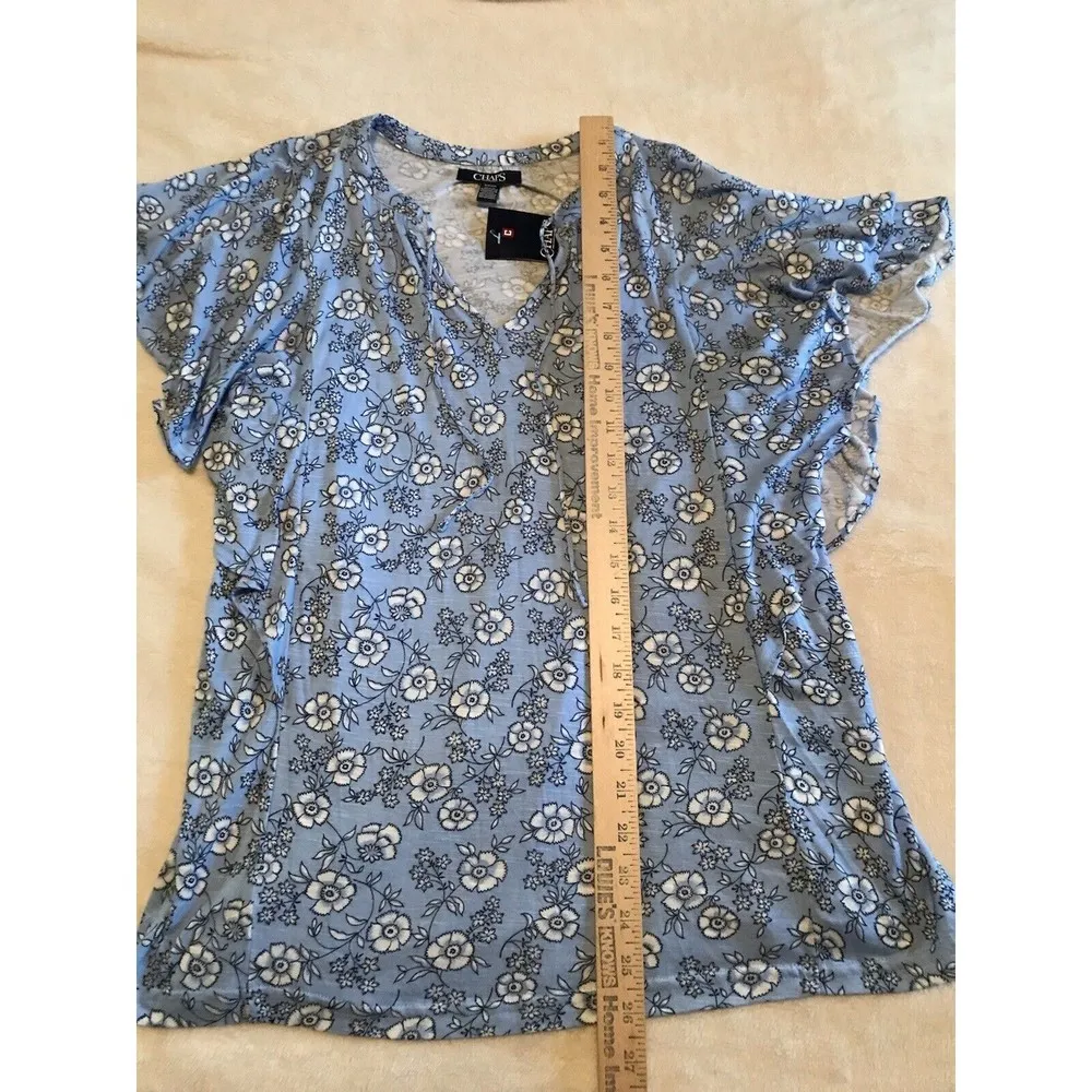CHAPS by RALPH LAUREN Tee Shirt Sz Small Blue White Floral Short Sleeve NWT - Image 7