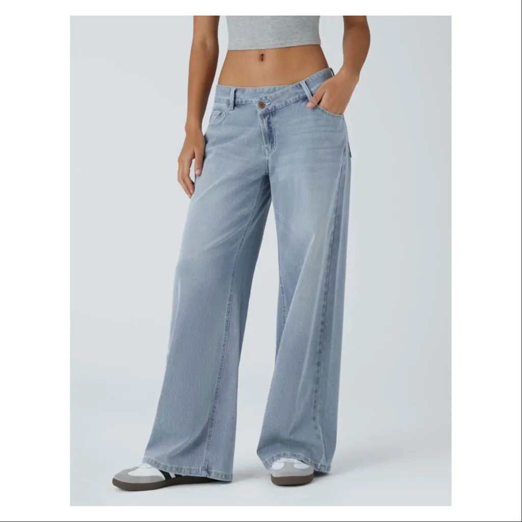 NWT HALARA Flex™ Asymmetric Low Rise Zipper Pockets Baggy Wide Leg Jean - Image 10