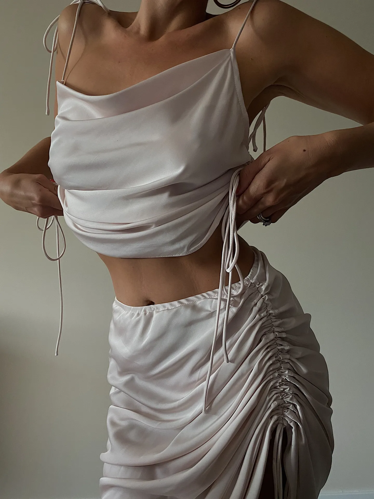 Silky Drawstring Top & Skirt Set Pink - Image 7