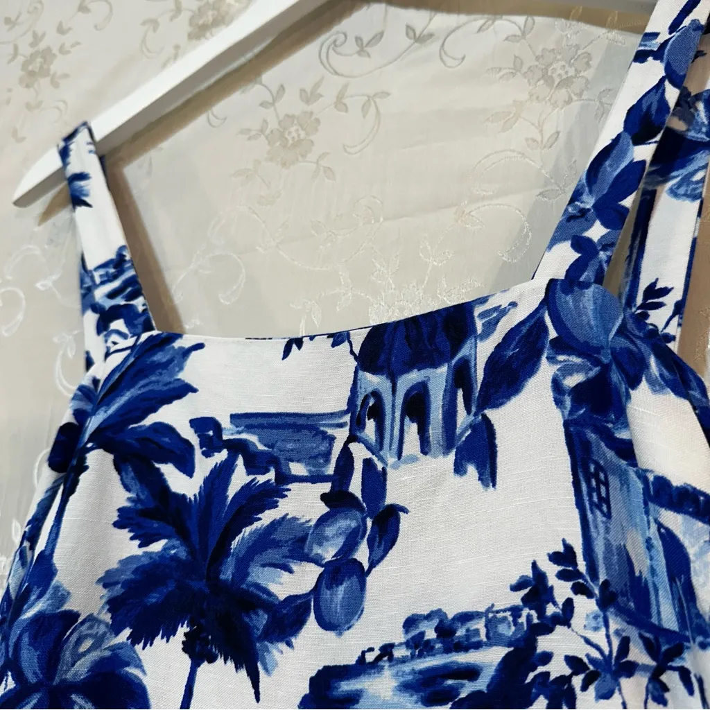 LOFT Blue and White Linen Dress - Image 6