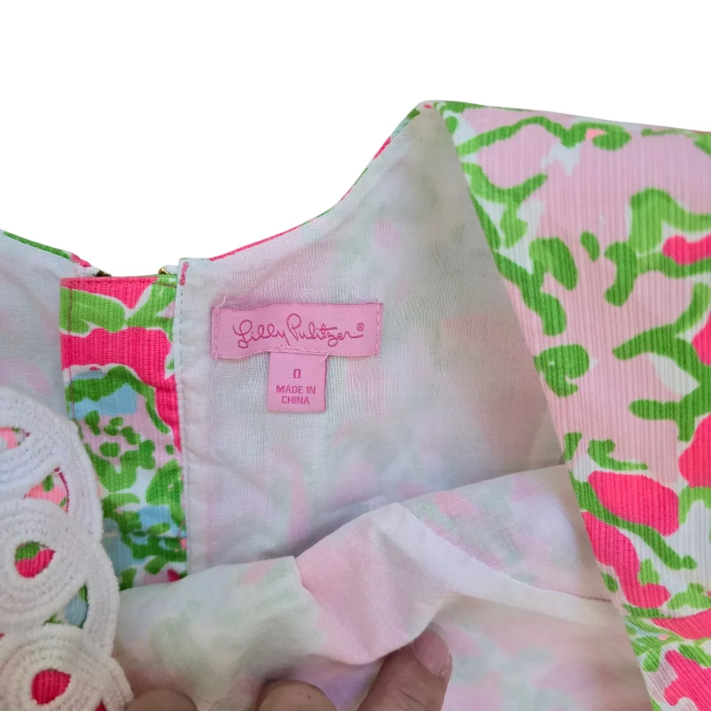 Lilly Pulitzer Cathy Flamingo Pink Southern Charm Lace Front Shift Dress size 0 - Image 2