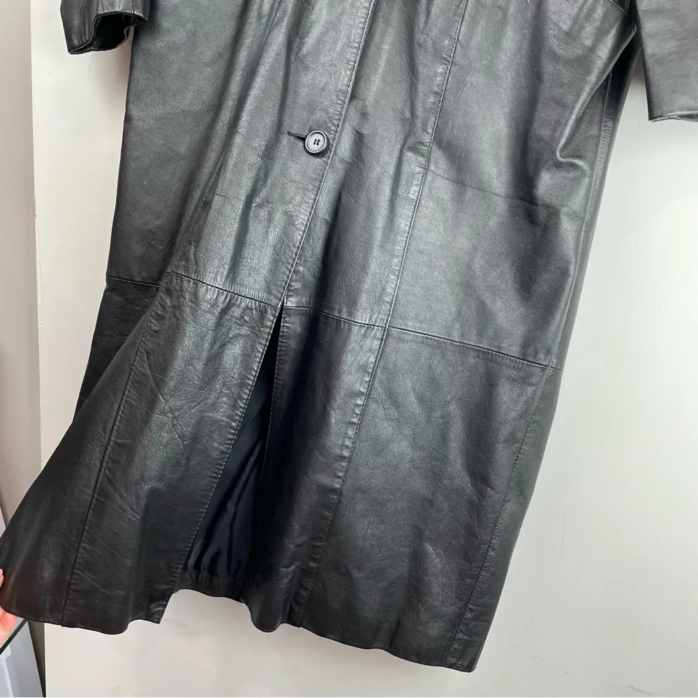 Vintage Pelle Leather Suede Embossed Leather Jacket Long Button Front Sz Medium Black - Image 10