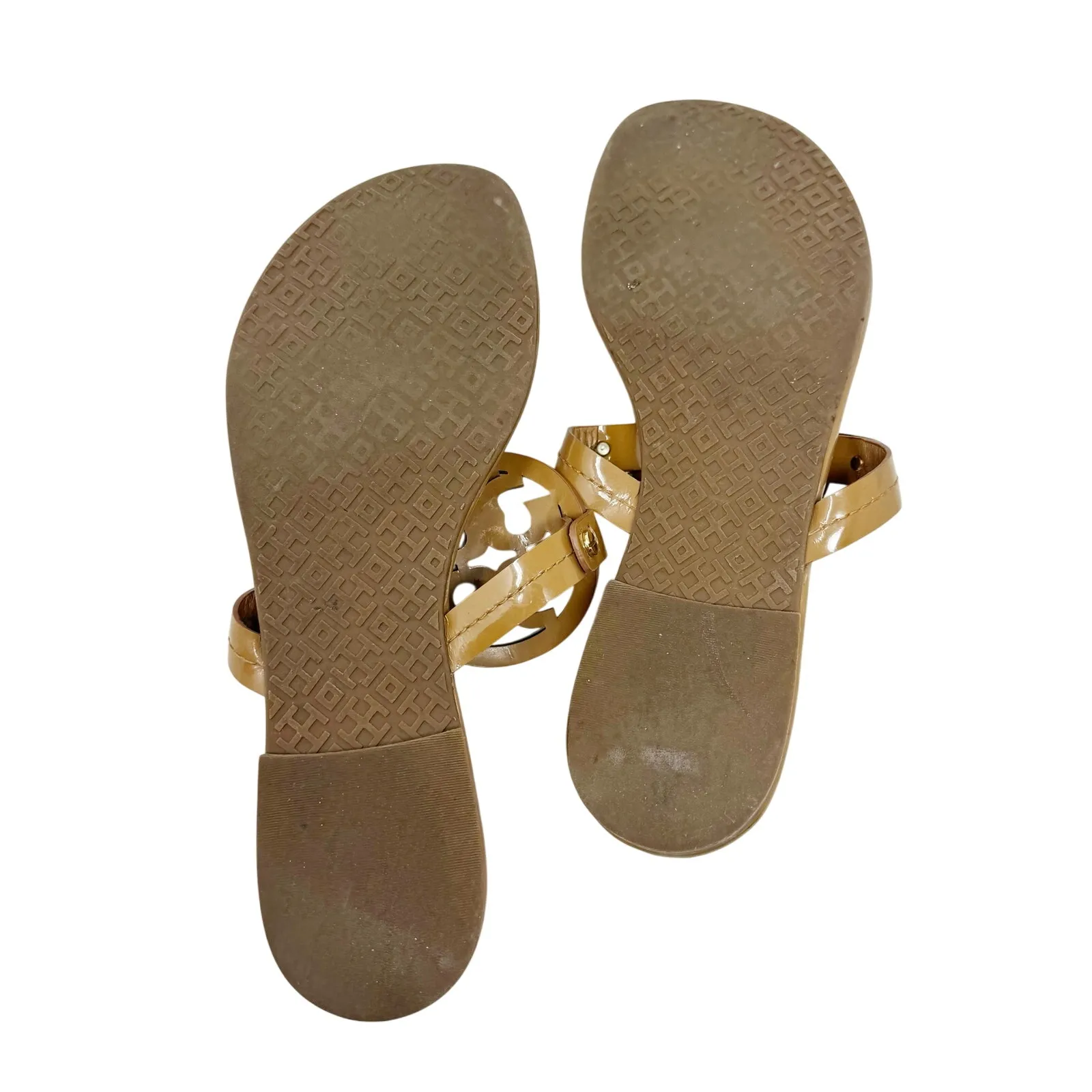 Tory Burch  Tan Caramel Patent Leather Miller Classic Designer Logo Sandals 7.5 - Image 5