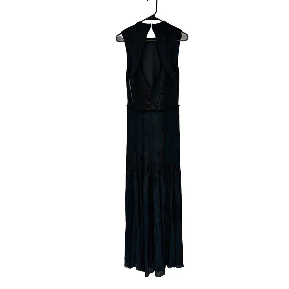 St. John Black Pleated Open Back Sleeveless Knit Maxi Dress Size 12 - Image 3