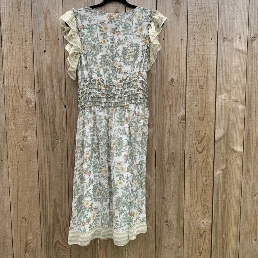 MAX STUDIO Empire Waist Maxi Dress Womens L‎ Floral Ruffle V-Neck Smocked Lined - Image 4