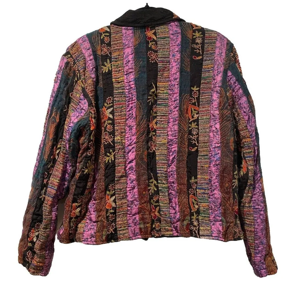 NEW Coldwater Creek Jacket Womens Large 100% Silk Embroidered Sequin Indie Boho - Image 2