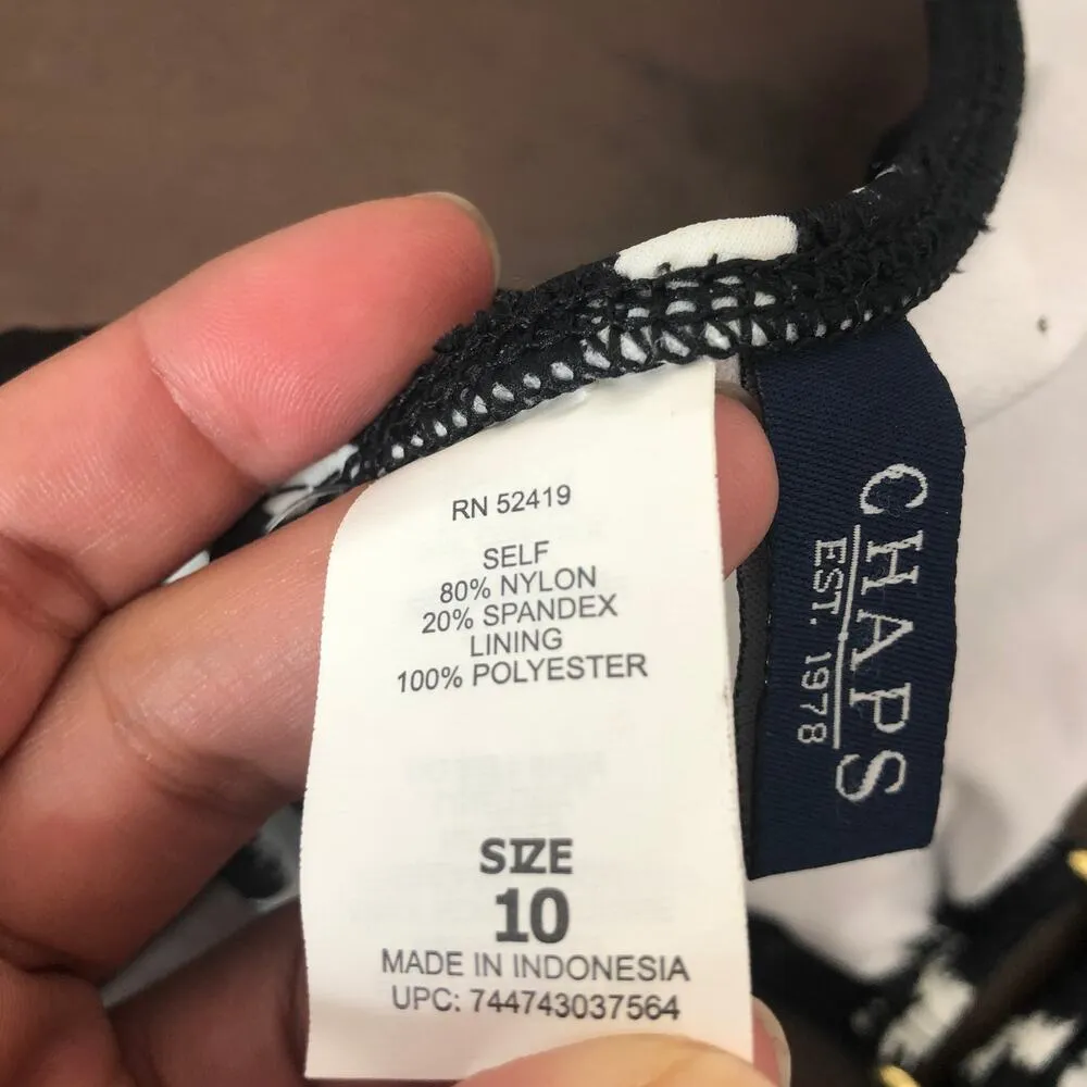 NEW CHAPS Womens 10 Chevron Print Halter Bikini Swim Top Black White - Image 6