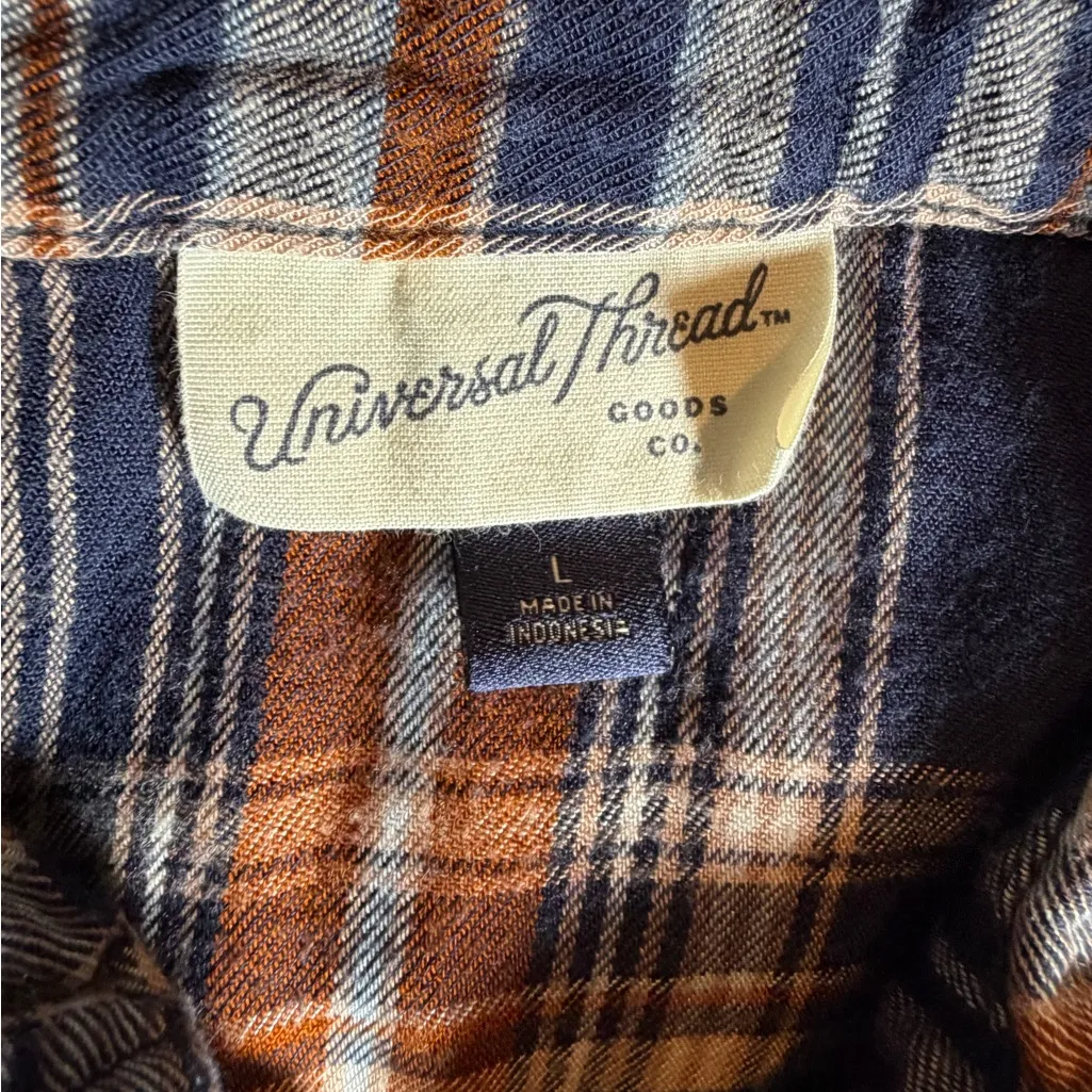 Universal Thread Western Boho Flannel Navy Plaid Sleeveless Midi Dress L - Image 10