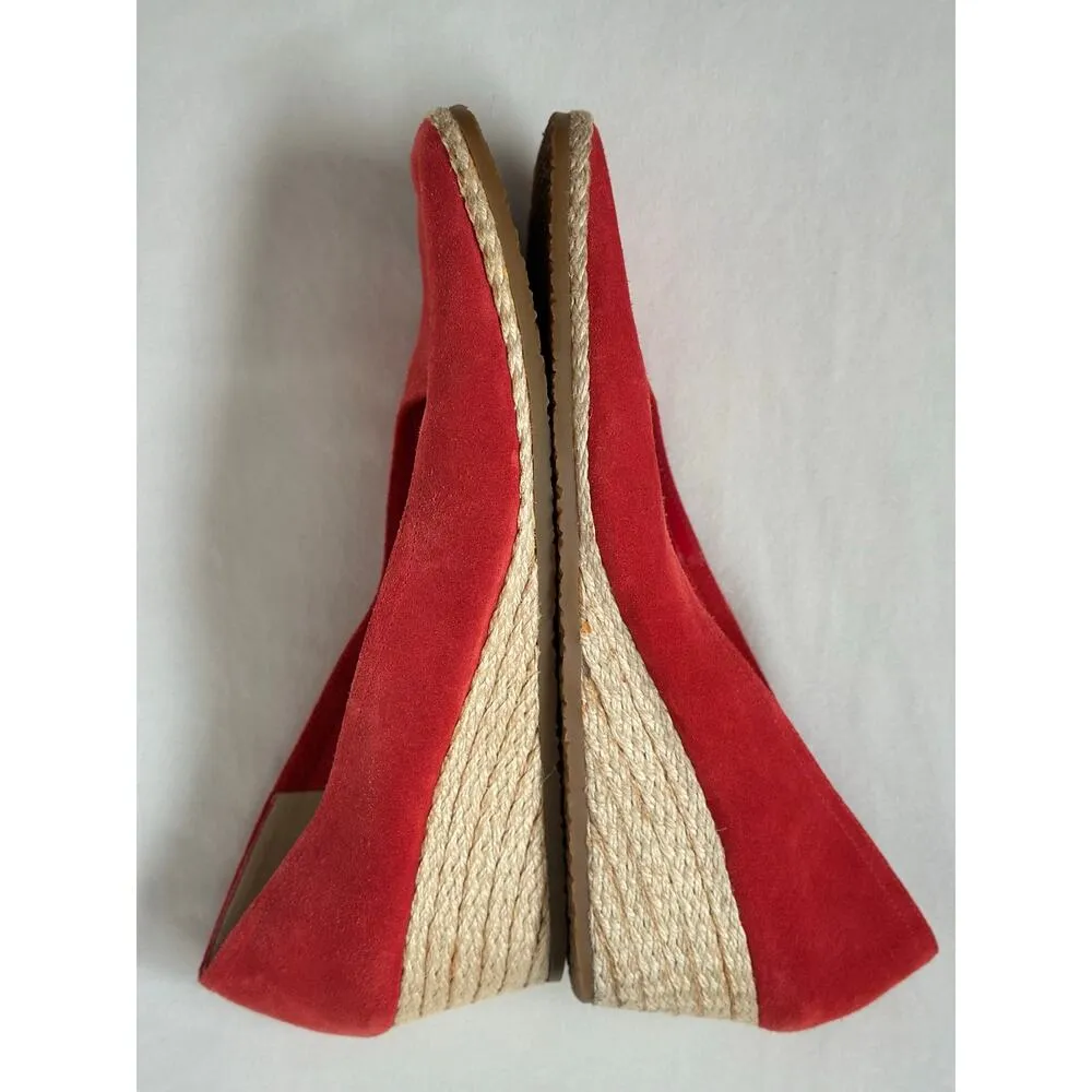 Salvatore Ferragamo Red Suede Sqaure Toe Wedge Heels Espadrilles Limited Edition - Image 4
