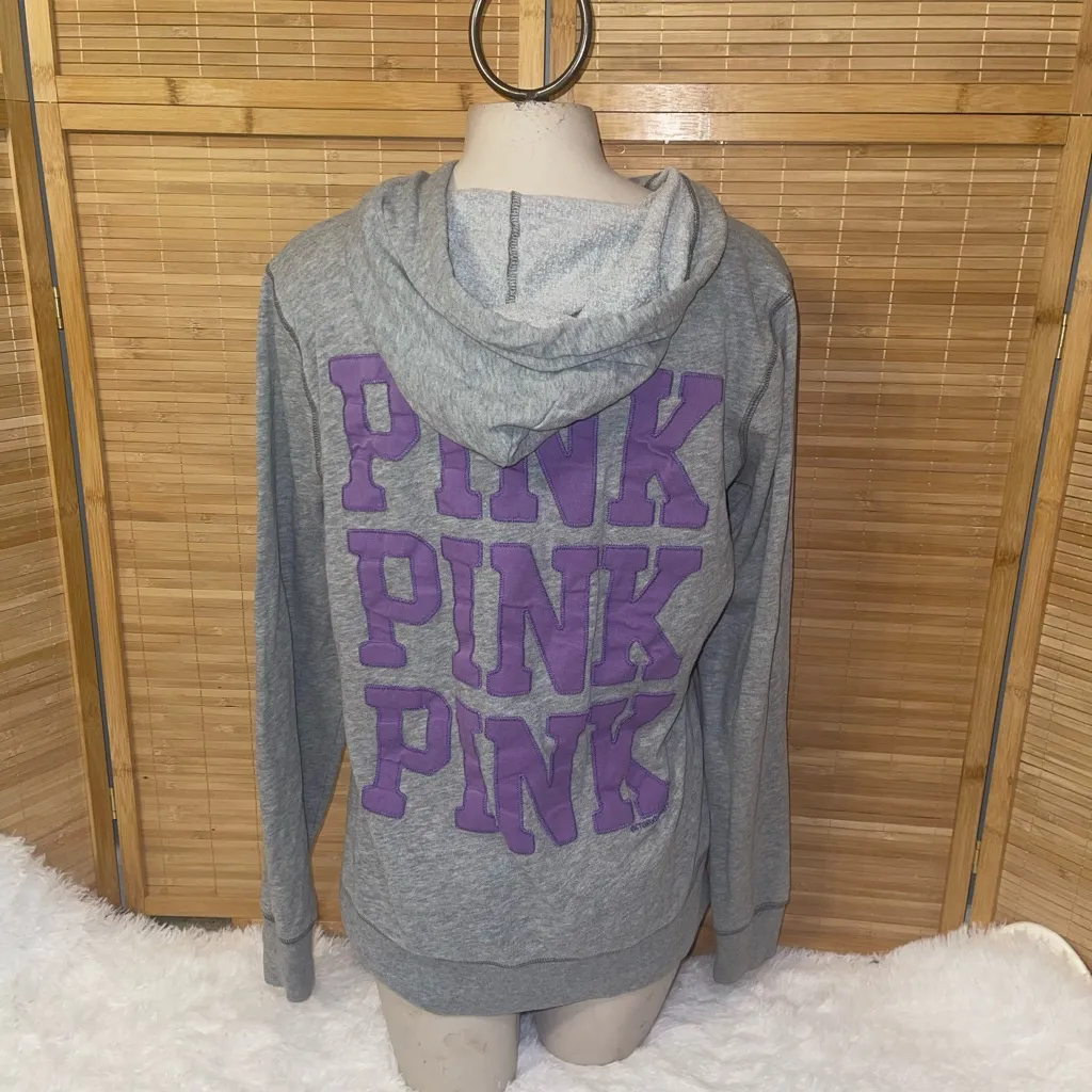 Victoria’s Secret PINK vintage gray purple hoodie zip up sweatshirt woman’s S - Image 2