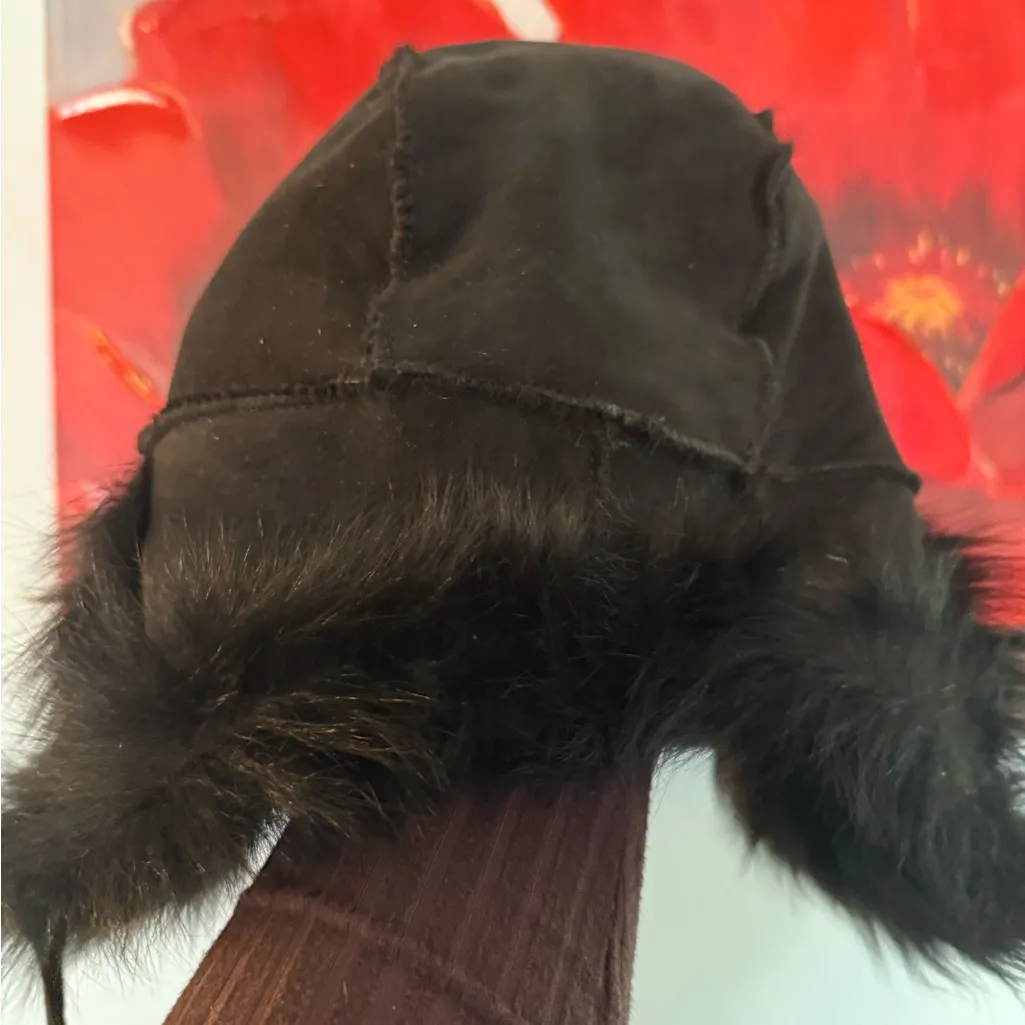 Winter Ushanka Black Suede Winter Hat Real Fur Super Soft Ear Flaps Ties - Image 5