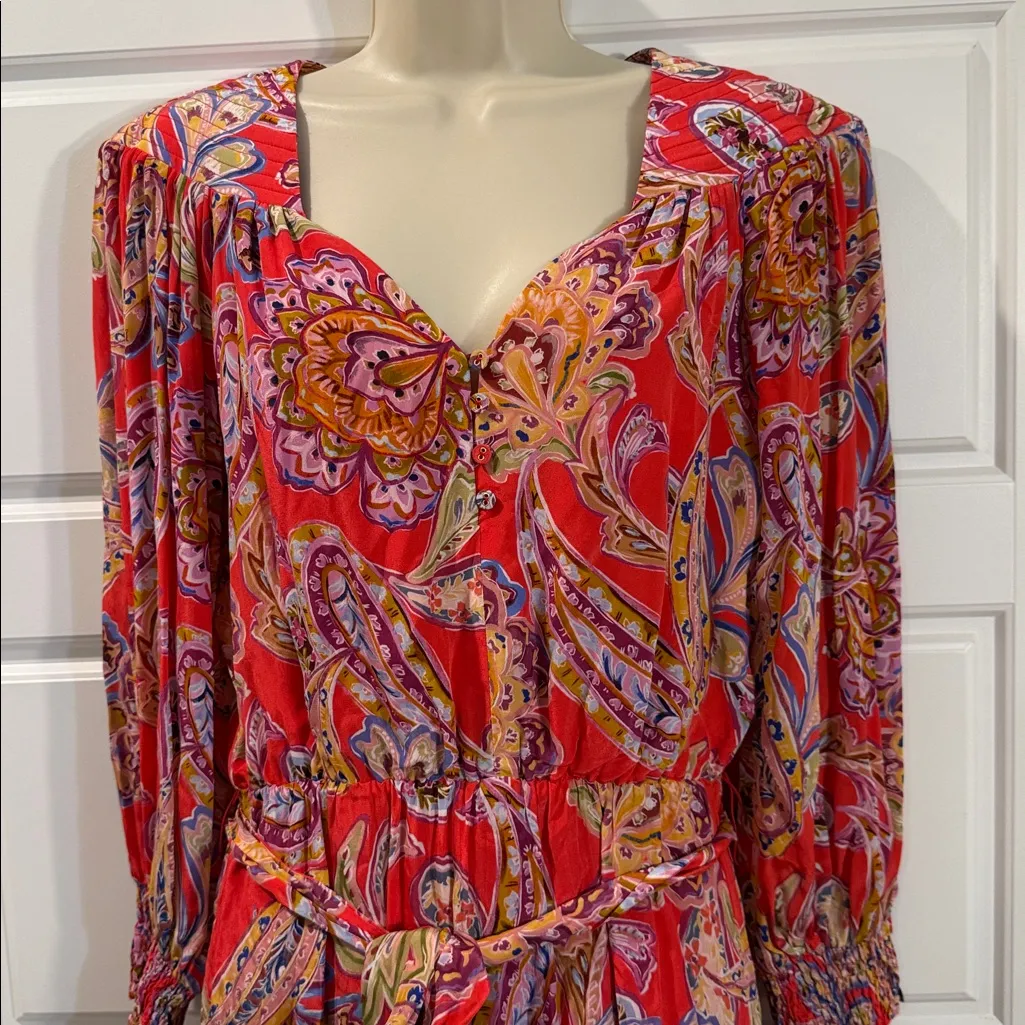 Gilner Farrar paisley mini dress small Red - Image 2