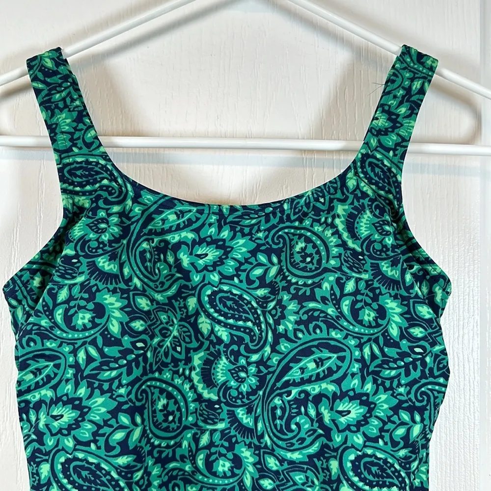 Lands'End Navy Blue Green Paisley Scoop Back Swimsuit Size 8L EUC #1169-PHX - Image 3