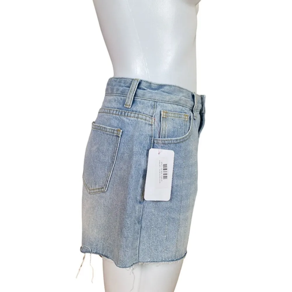 Twelve by Ontwelfth women's Large emmie denim light wash frayed sequin shorts - Image 3