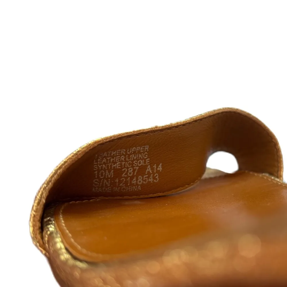 Tory Burch Gold Savannah Wedge Sandal Logo Wedges Heels Size 10 Crackle Metallic - Image 6