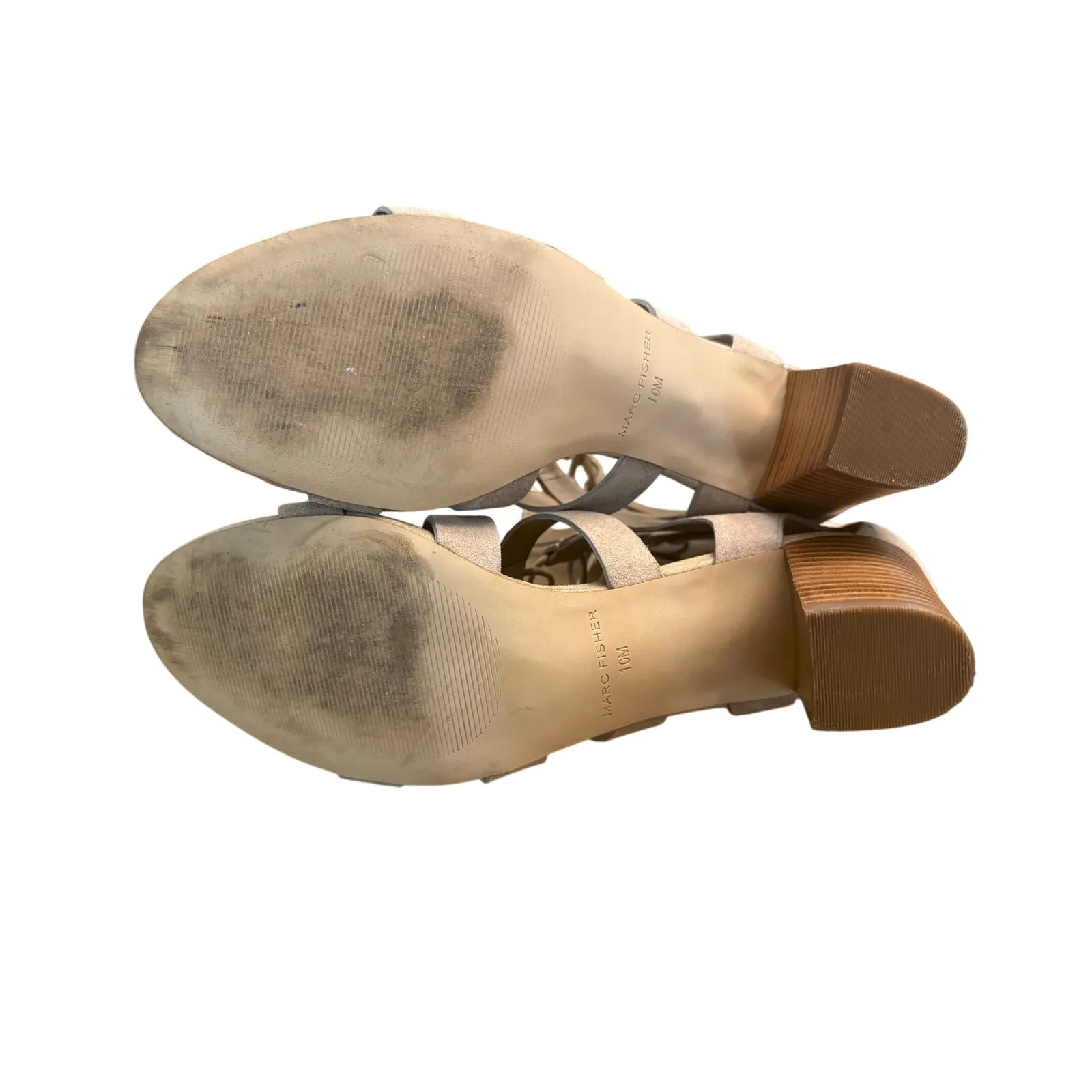 Marc Fisher Paradox Lace Up Block Heel Sandals Women’s Sz 10 Light Natural Suede - Image 9