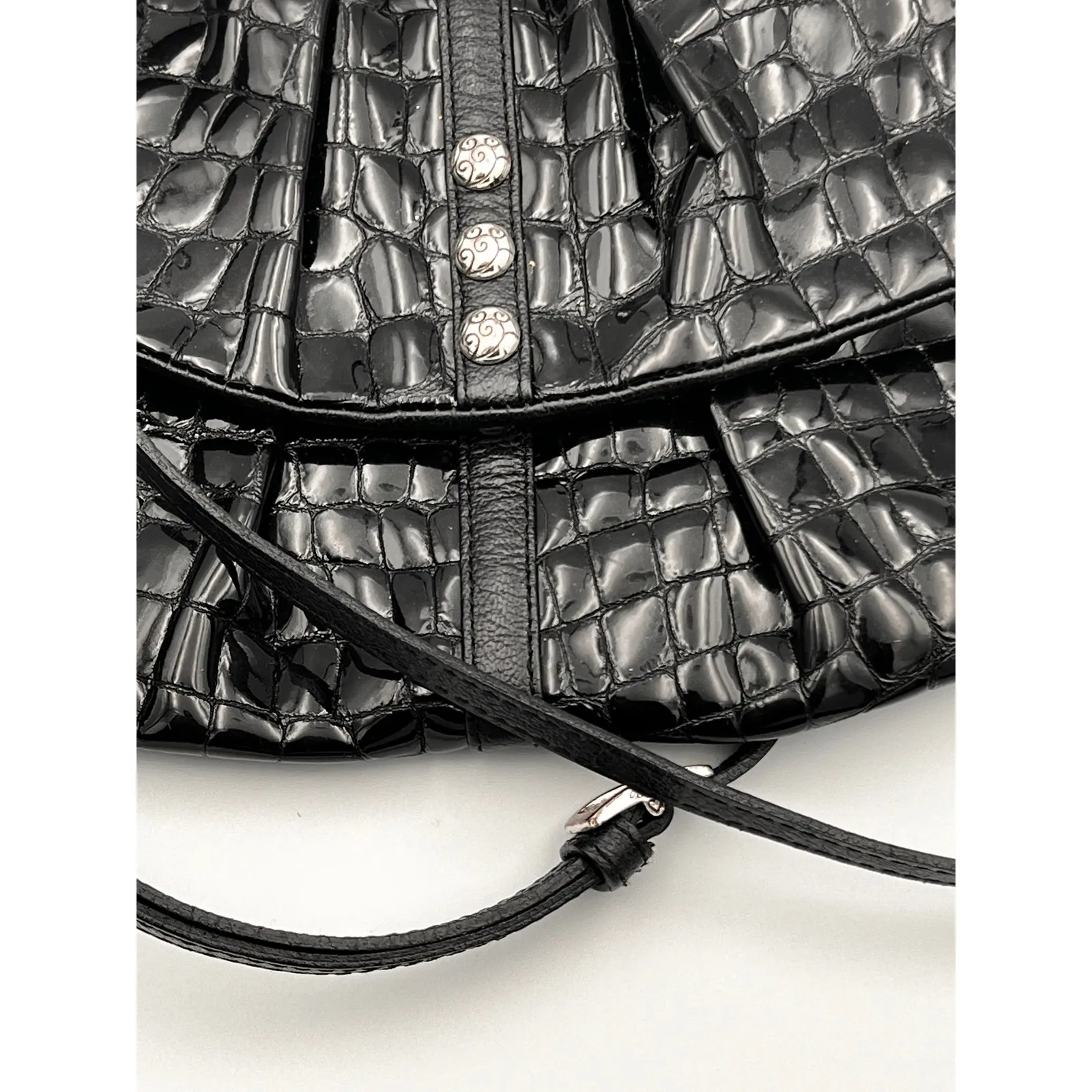 Brighton Black Croc‎ Embossed Patent Leather Small Crossbody Bag Designer Purse - Image 3