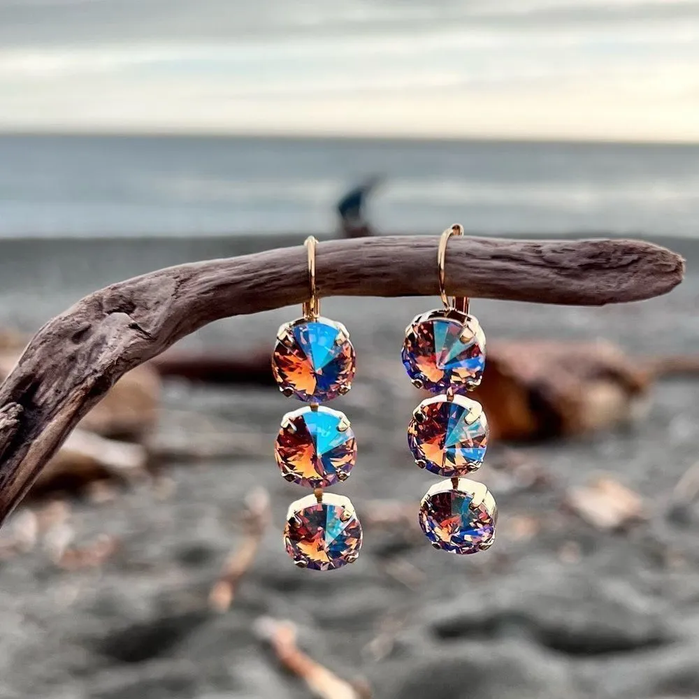 Handcrafted Earrings with Shimmering Swarovski Crystals Gold - Image 4