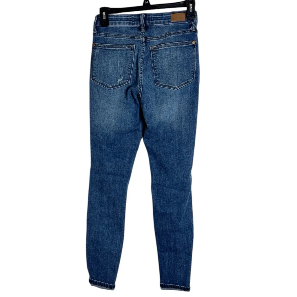 Judy Blue Distressed Buffalo Plaid Patch Blue Skinny Fit Jeans 0/24 - Image 3