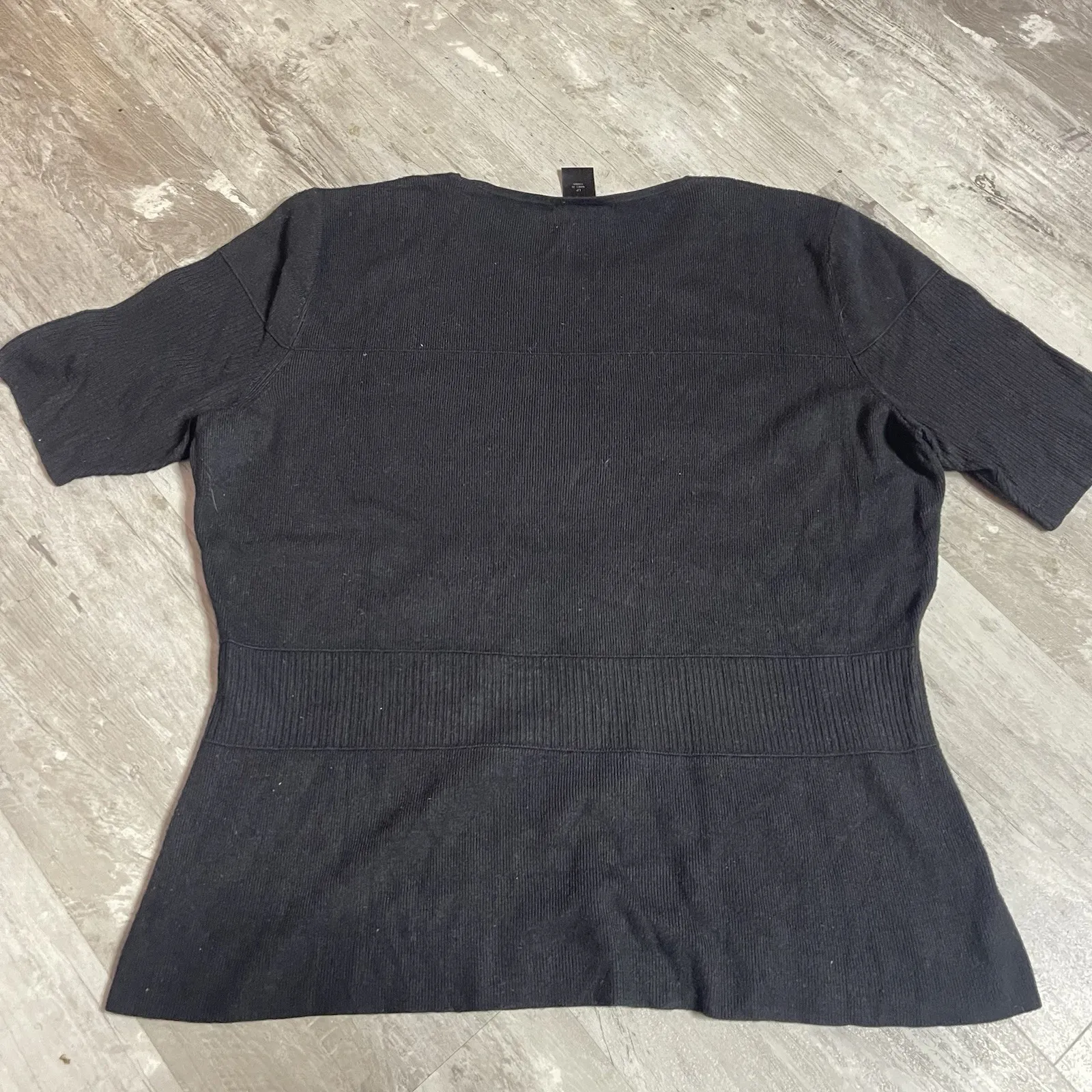 Ann Taylor‎ Womans Blouse Top Black Petites Large Solid Short Sleeve Z-334 - Image 6