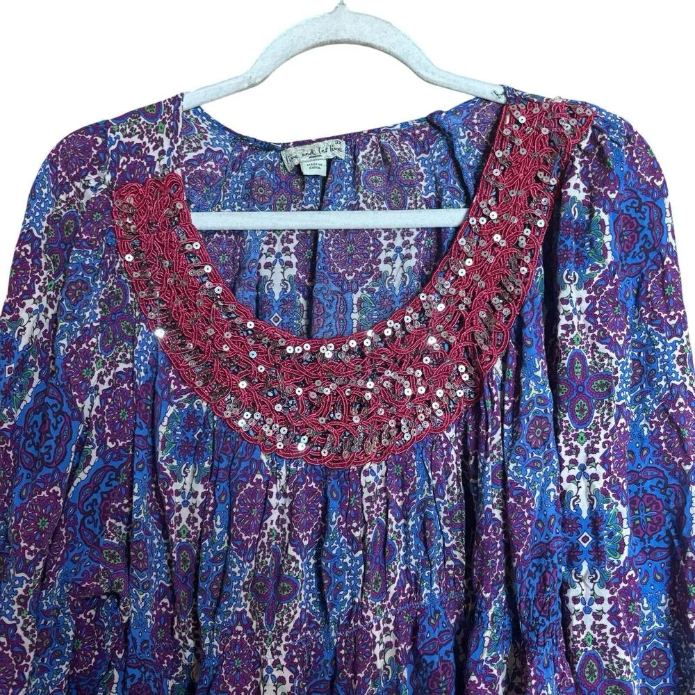 Live and Let Live Top Womens 3X Multicolor Paisley Print Round Neck Blouse - Image 2