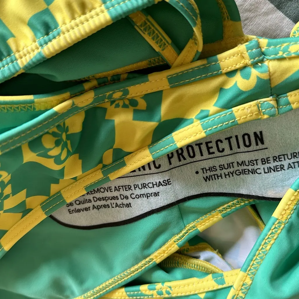 NWOT PacSun Storm Reid  Green Yellow Tie Front checkered floral 2 PCS Swimsuit - Image 7