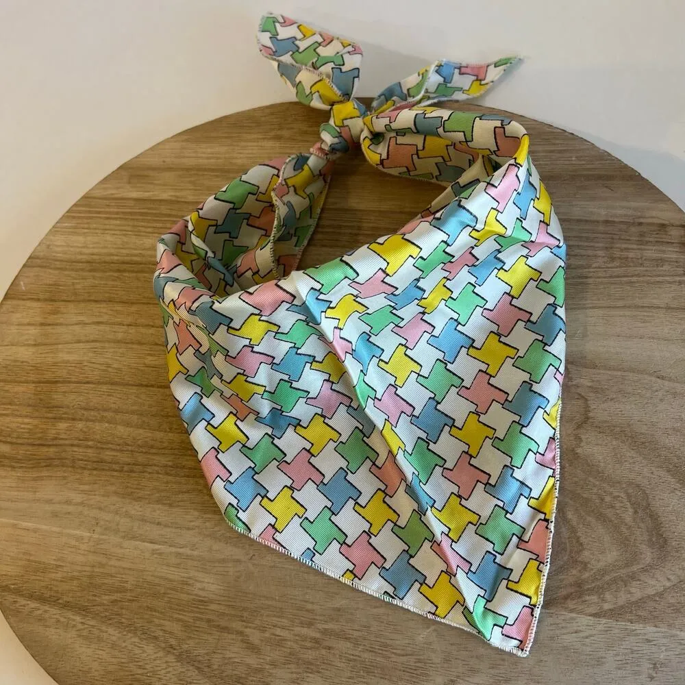 Vintage Silky Pastel Abstract Print Triangle Neck Tie Bandana Pink - Image 10