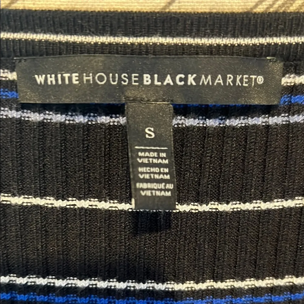 WHBM Black Blue and White Striped Women's Top - Image 2