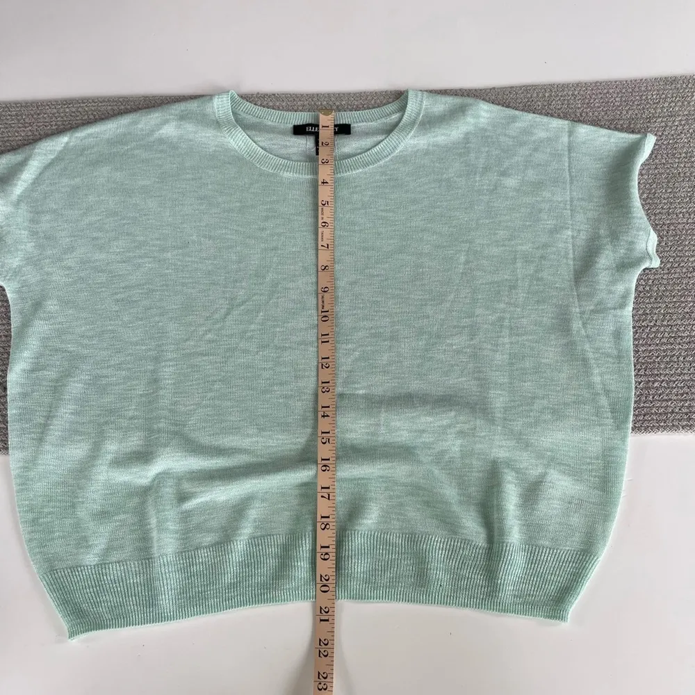 Ellen Tracy Mint Green Short Sleeve Scoop Neck Knit Top Spring Sweater Sz Medium - Image 6
