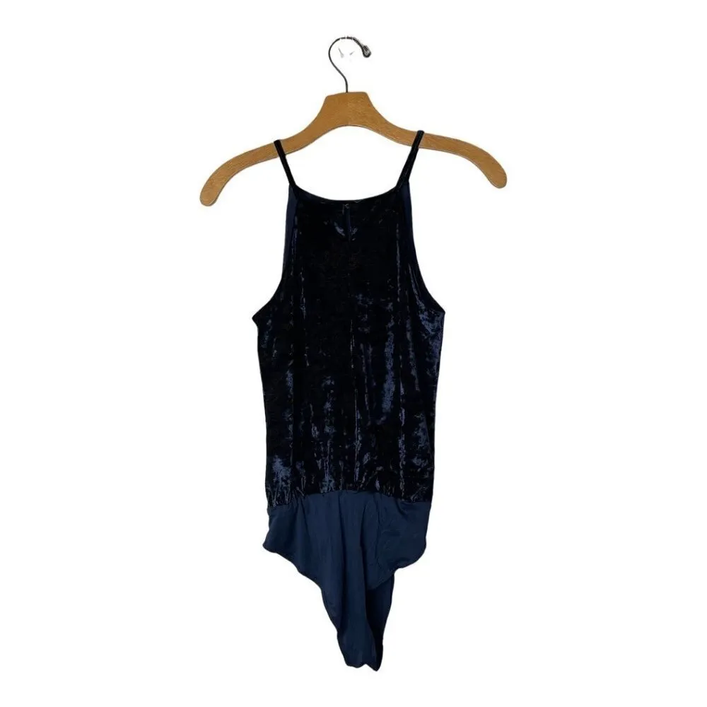 Greylin Navy Blue Velvet‎ Spaghetti Strap Halter Neckline Clarissa Bodysuit XS - Image 6