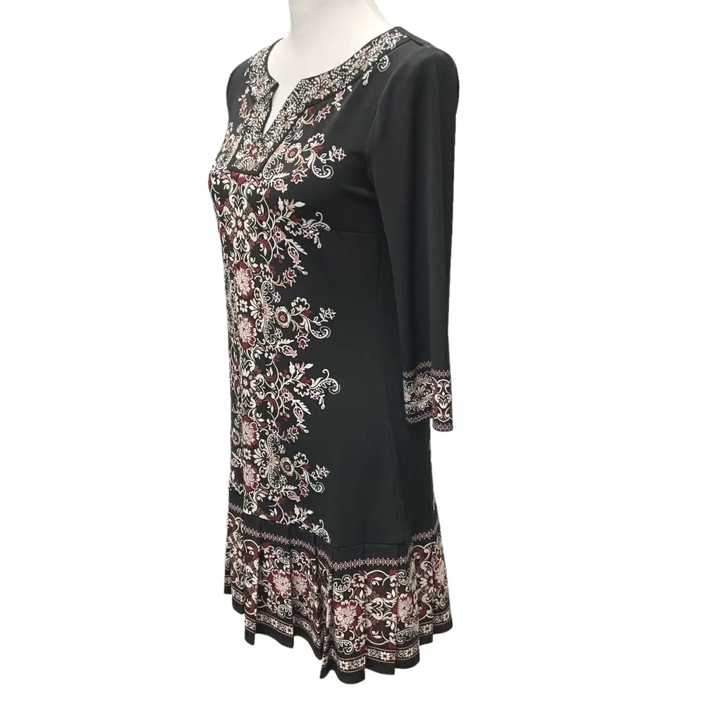 White House Black Market Embellished Shift Dress 3/4‎ Sleeve Pleat Hem Size XS - Image 4