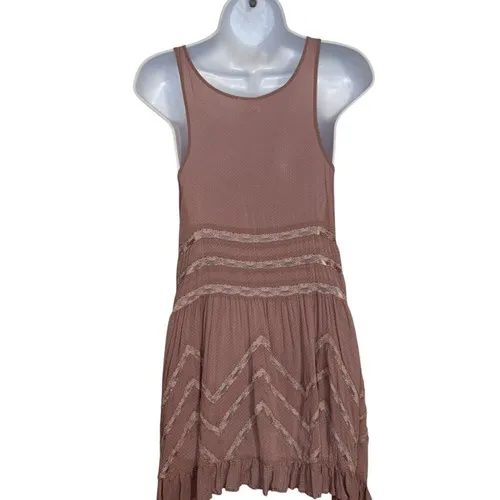 FREE PEOPLE Misty Pink Voile and Lace Trapeze Shift Dress EUC Size XS‎ - Image 6