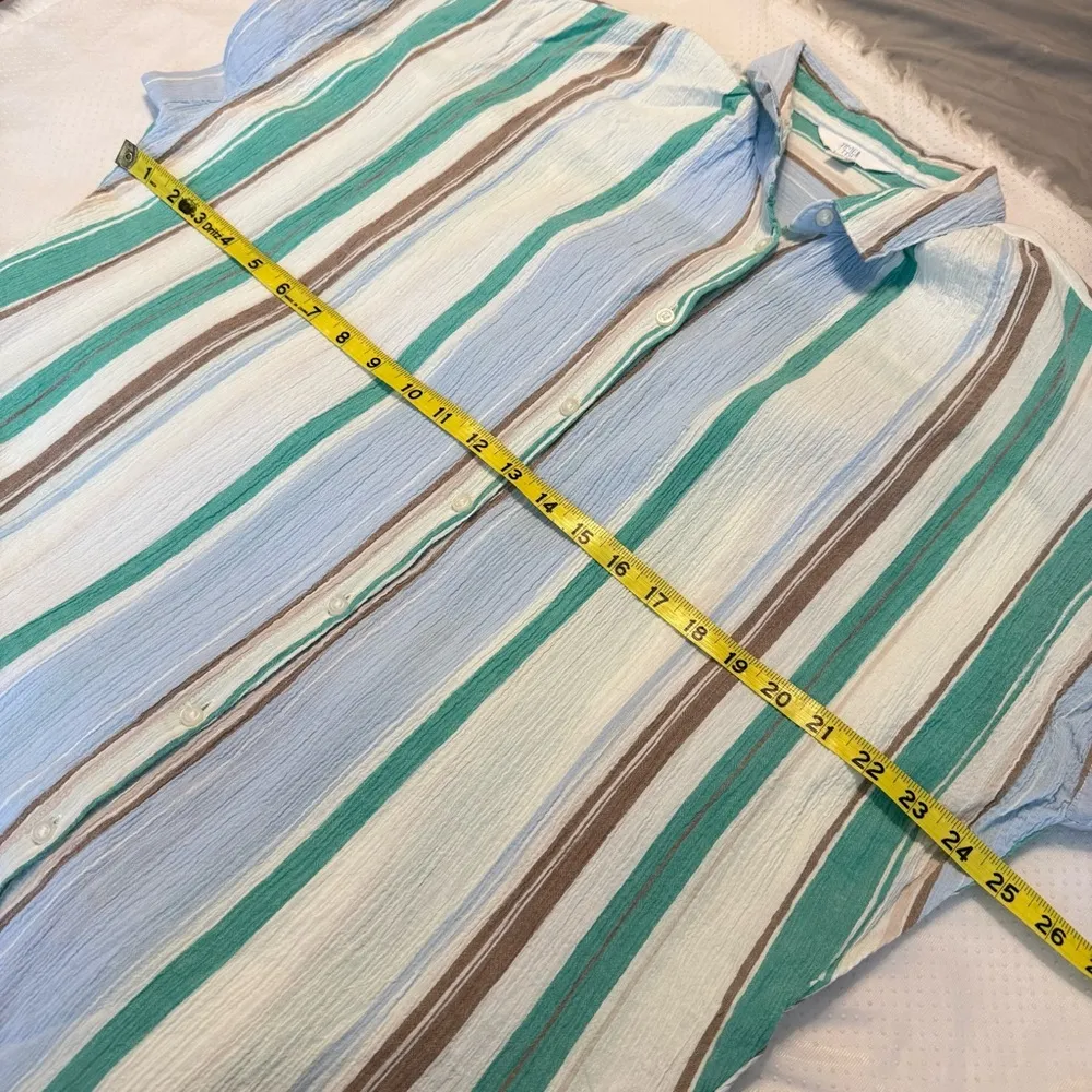 Time & Tru Striped Gauzy Cotton Shirt Women’s Sz Medium Oversized Relaxed Casual - Image 9