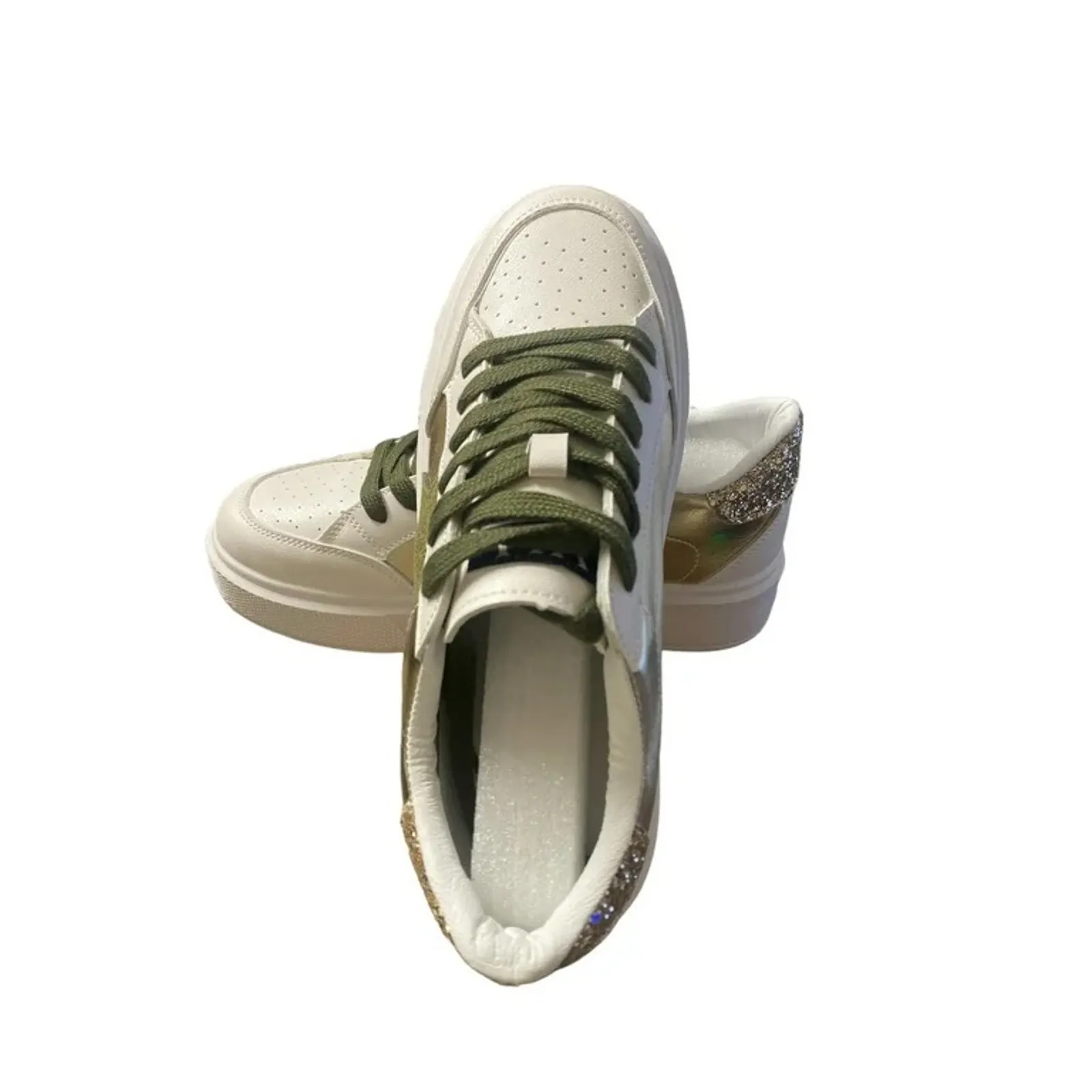 NEW Vintage Havana Lexa Olive Star Casual Womens Sneakers White/Gold/Green 8.5 - Image 7