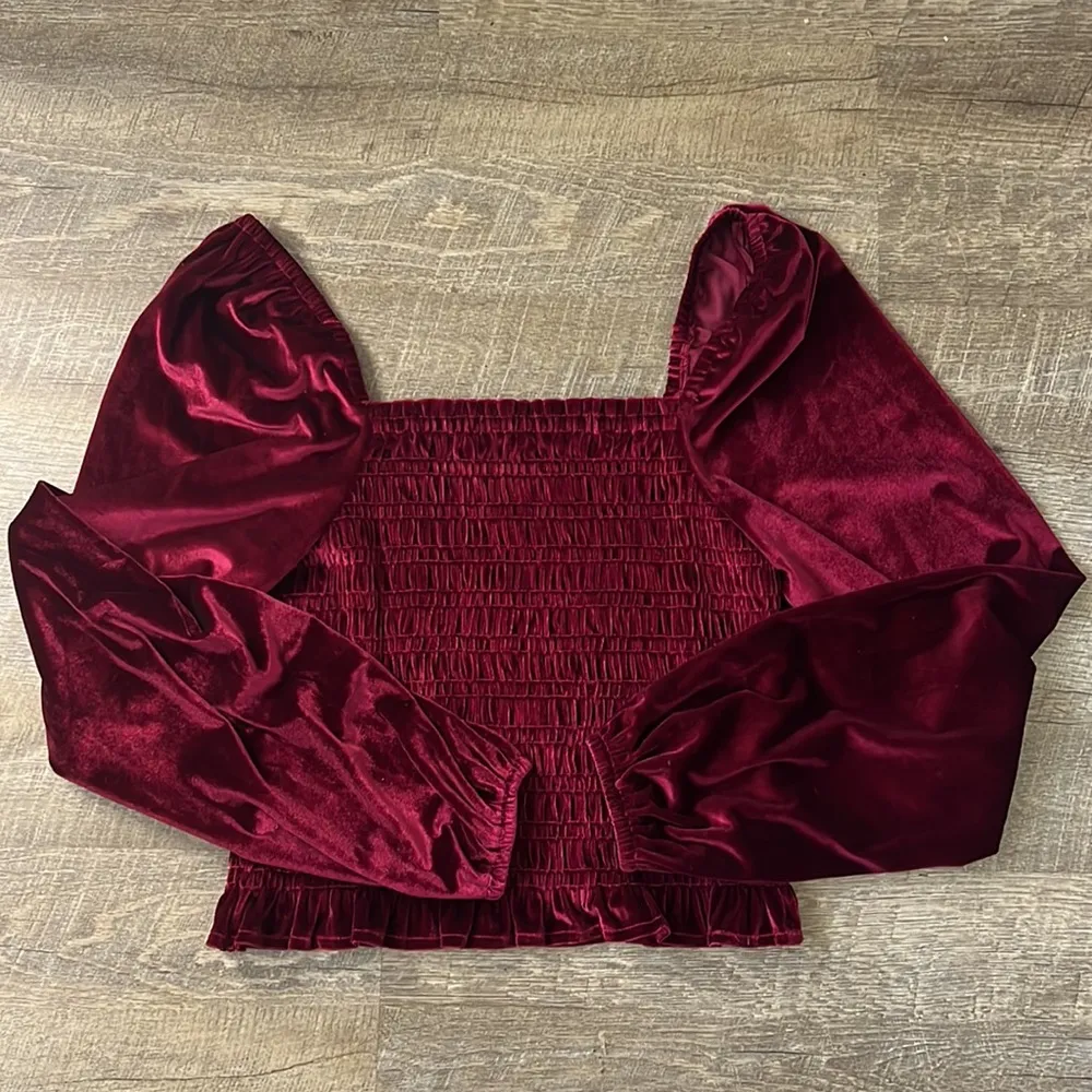 Bagatelle Collection Women's Blouse Velvet Smocked Bodice Long Puff Sleeve SZ M - Image 4